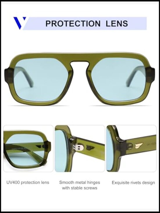 Retro Square Aviator Sunglasses Oversized Flat Top Rectangle Sun Glasses main image 7